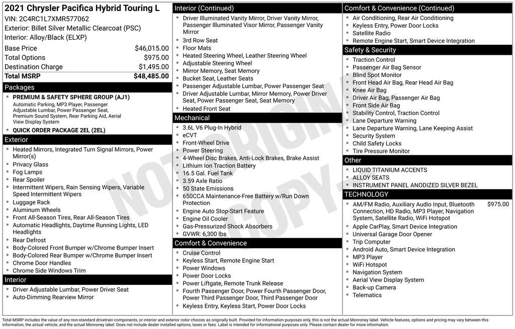 2021 Chrysler Pacifica Hybrid Touring L