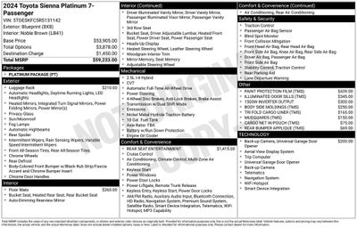 2024 Toyota Sienna Platinum 7 Passenger