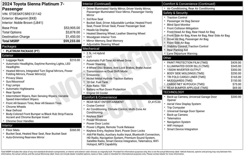 2024 Toyota Sienna Platinum 7 Passenger